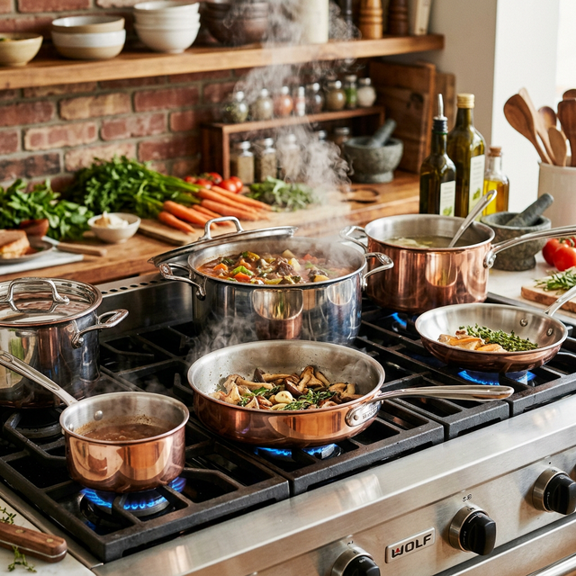 Premium cookware set on professional stove
